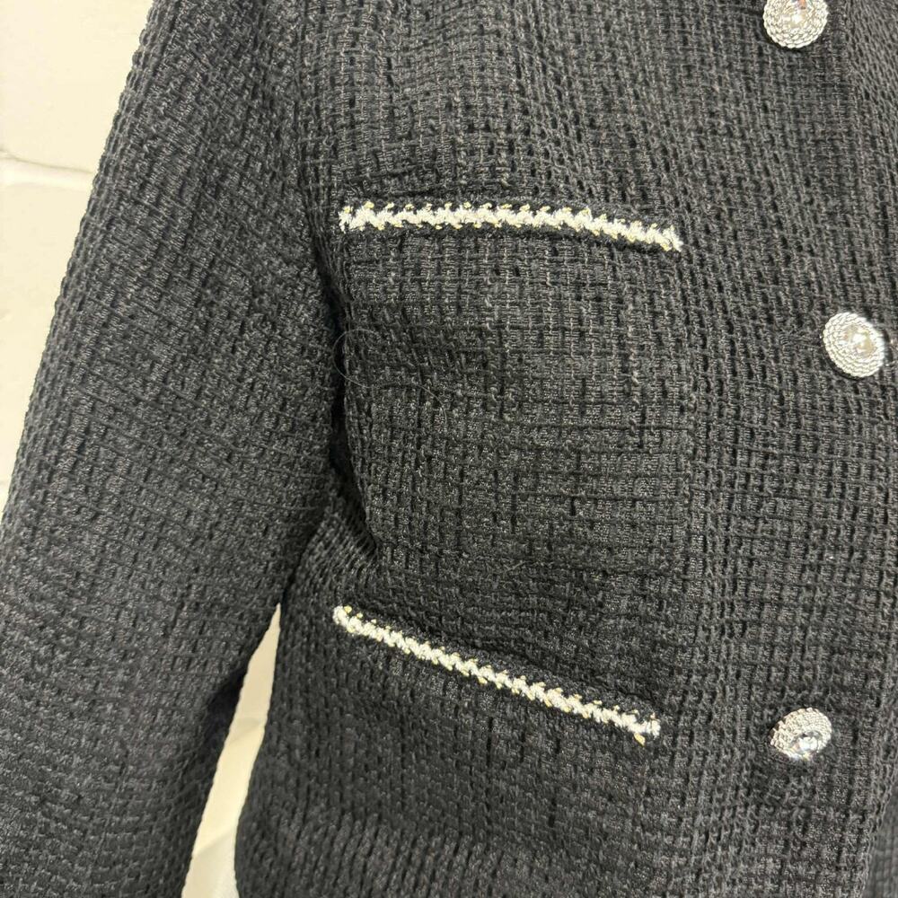 Avec Les Filles Tweed Crop Jacket Career Black Velvet Bow Trim Women’s Small NWT - Picture 13 of 16